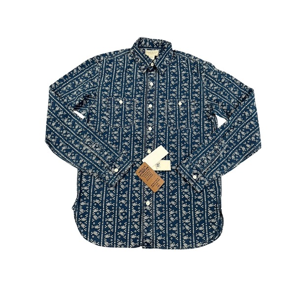 RRL Ralph Lauren Men's Logo-Print Indigo Woven Workshirt Sz S NWT - Picture 1 of 7